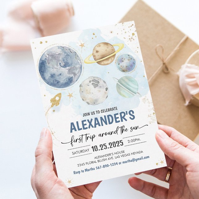 First Trip Around the Sun Outer Space Birthday Invitation (Creator Uploaded)