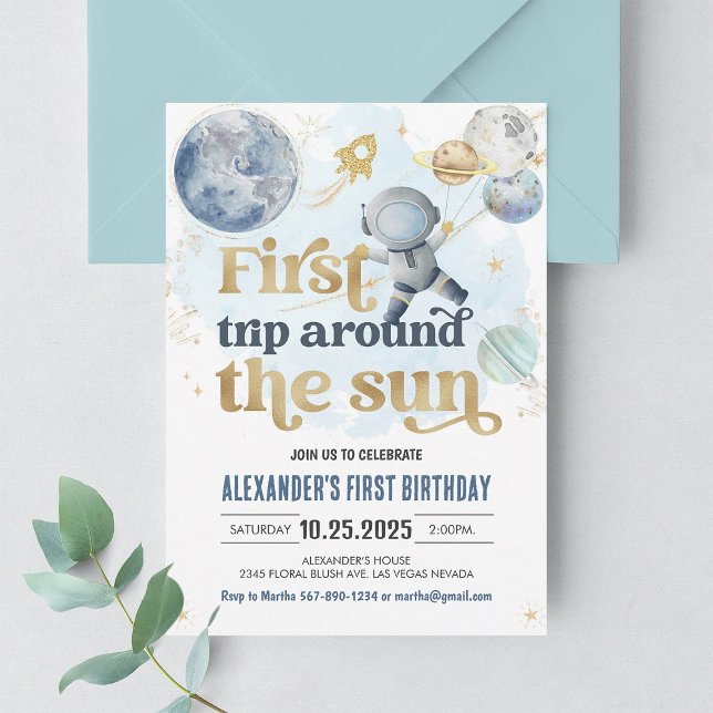 First Trip Around the Sun Outer Space Birthday Invitation (Creator Uploaded)