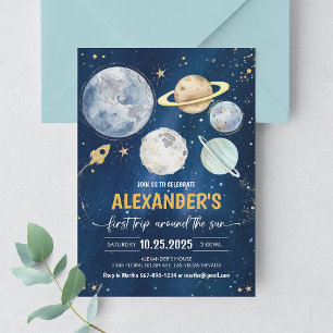 First Trip Around the Sun Outer Space Birthday Invitation