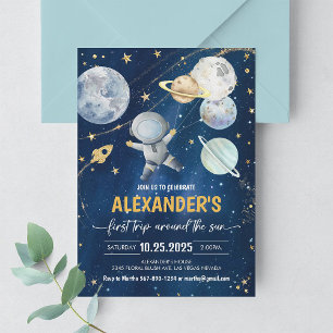 First Trip Around the Sun Outer Space Birthday Invitation