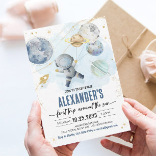 First Trip Around the Sun Outer Space Birthday Invitation