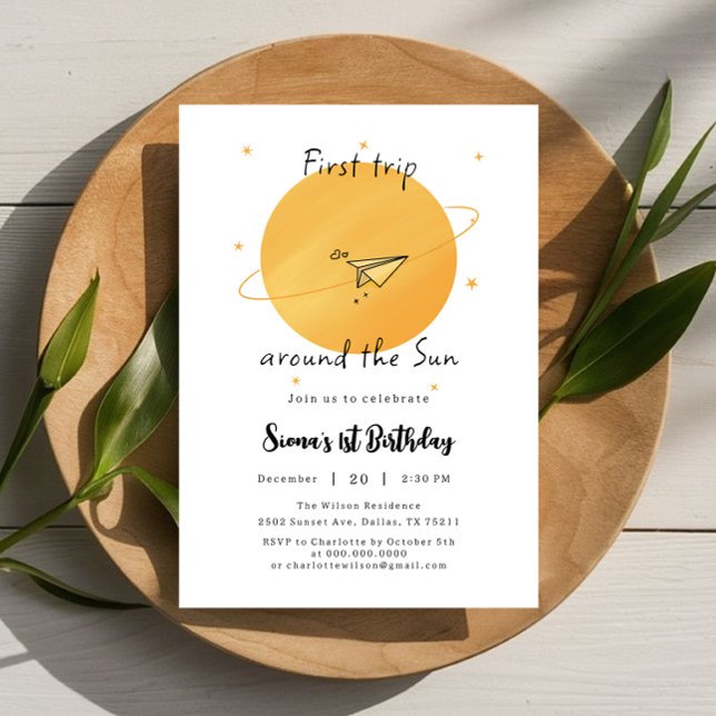 First Trip Around The Sun Paper Aeroplane Birthday Invitation (Creator Uploaded)