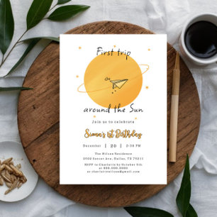 First Trip Around The Sun Paper Aeroplane Birthday Invitation