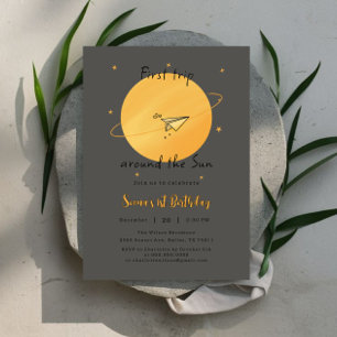 First Trip Around The Sun Paper Aeroplane Birthday Invitation