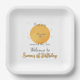 First Trip Around The Sun Paper Aeroplane Birthday Plate
