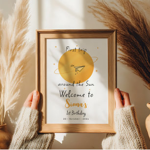 First Trip Around The Sun Paper Aeroplane Birthday Poster