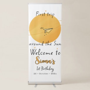First Trip Around The Sun Paper Aeroplane Birthday Retractable Banner