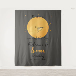 First Trip Around The Sun Paper Aeroplane Birthday Tapestry