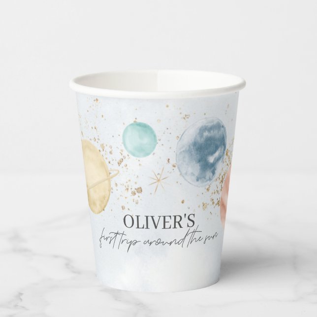 First Trip Around The Sun Paper Party Cups (Left)