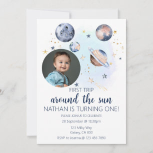 First Trip Around The Sun Photo Invitation
