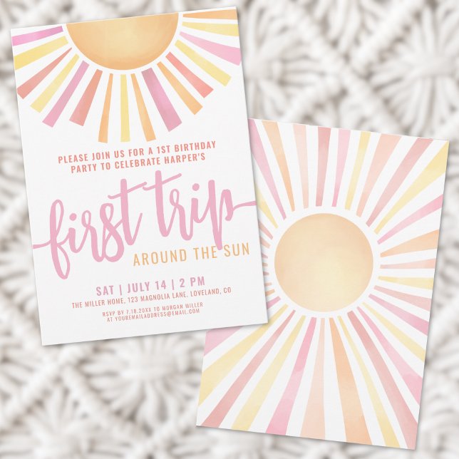First Trip Around The Sun Pink 1st Birthday Invitation (First Trip Around The Sun Pink 1st Birthday Invitation)