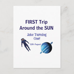 First trip around the sun planet astronaut birthda postcard