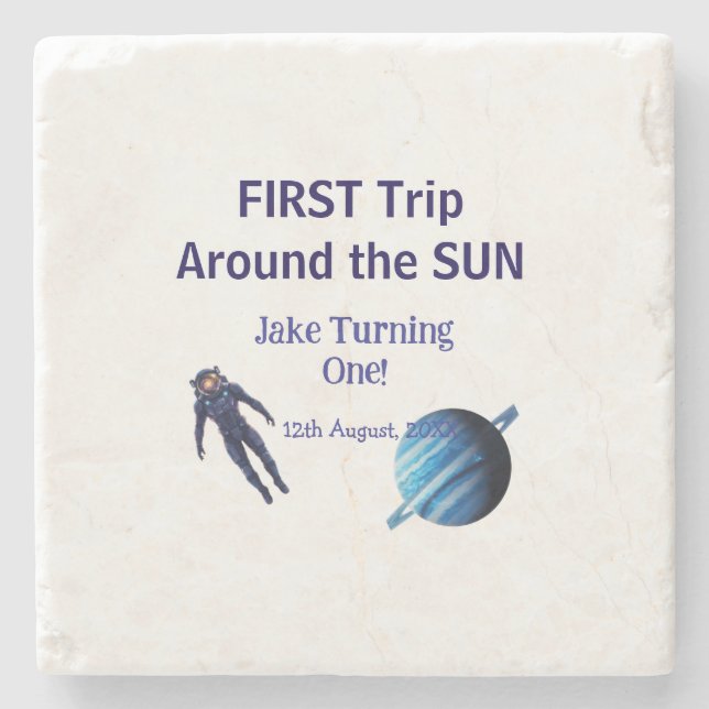 First trip around the sun planet astronaut birthda stone coaster (Front)
