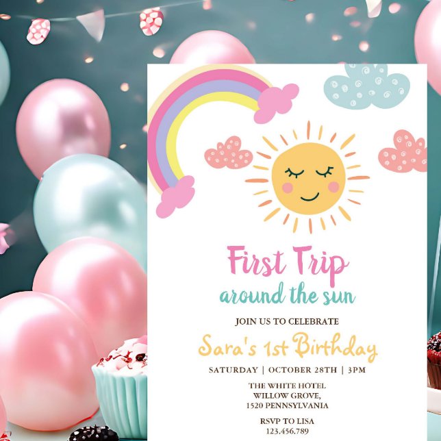 First Trip Around The Sun & Rainbow 1st Birthday  Invitation (Creator Uploaded)