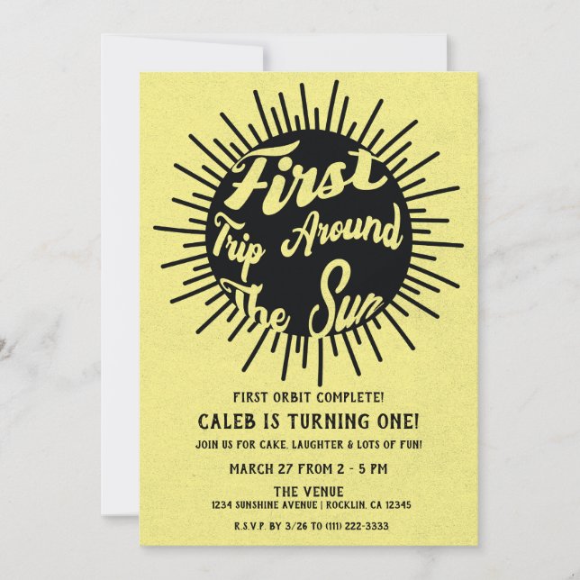 First Trip Around The Sun Retro 1st Birthday  Invitation (Front)