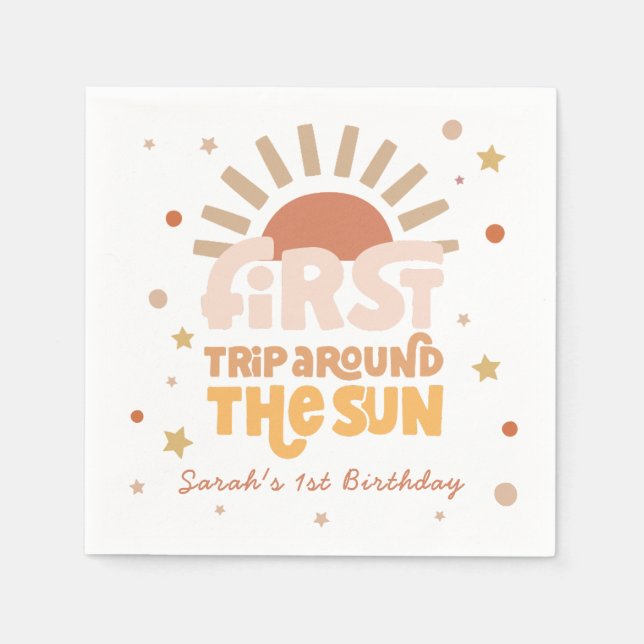 First Trip Around The Sun Retro 1st Birthday Napkin (Front)