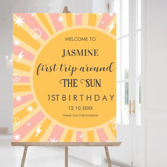 First Trip Around the Sun Retro Boho Sun Welcome Poster (First Trip Around the Sun Retro Boho Sun Welcome Poster)