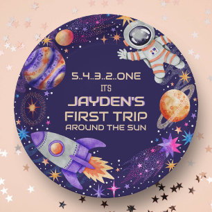 First Trip Around the Sun Rocket Astronaut Space Paper Plate