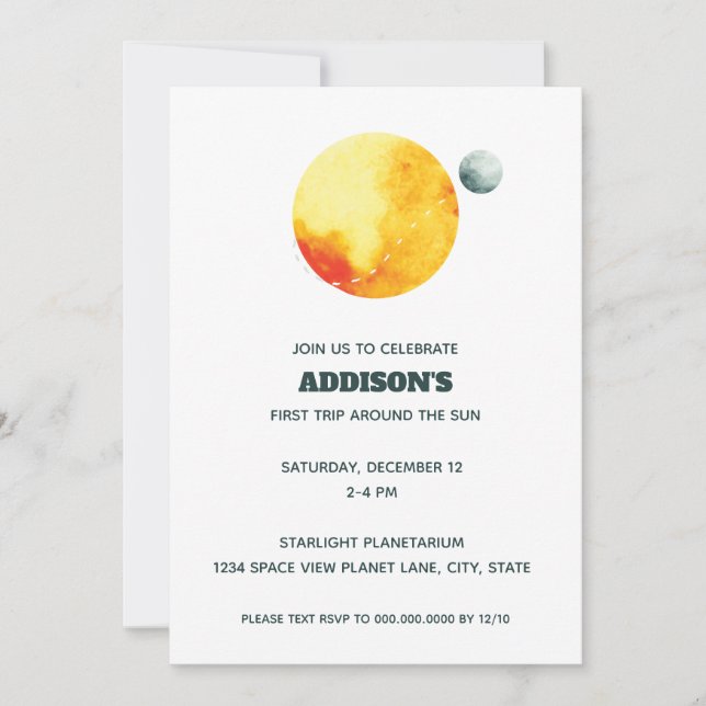 First trip around the sun space 1st bday download invitation (Front)