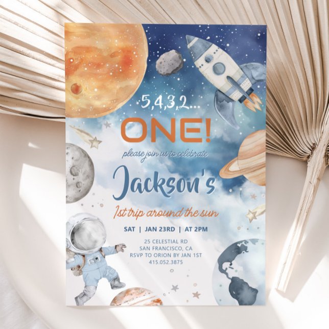 First Trip Around The Sun, Space 1st Birthday Invitation (Creator Uploaded)