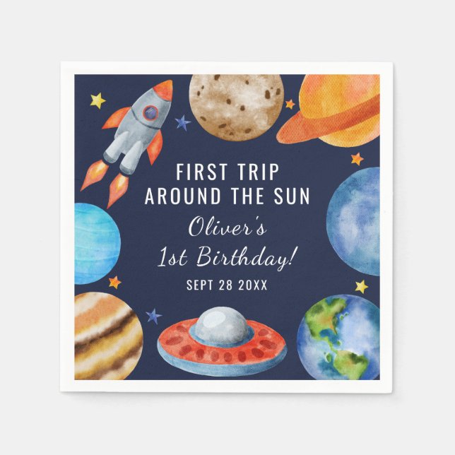 First Trip Around the Sun Space 1st Birthday Napkin (Front)