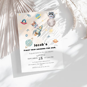 First Trip Around the Sun space Animals Birthday  Invitation