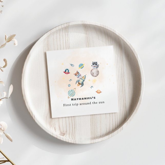 First Trip Around the Sun space animals Birthday  Napkin (Creator Uploaded)