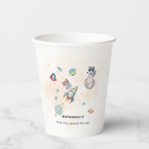 First Trip Around the Sun space animals Birthday Paper Cups