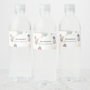 First Trip Around the Sun space animals Birthday Water Bottle Label