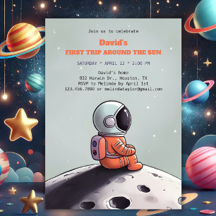 First Trip Around the Sun Space Astronaut Birthday Invitation
