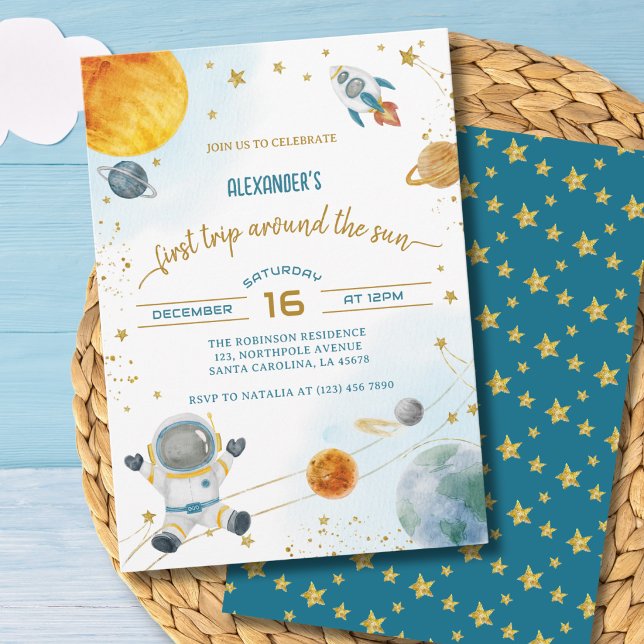 First Trip Around the Sun Space Birthday Invitation (Creator Uploaded)