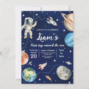 First Trip Around the Sun Space First Birthday  Invitation