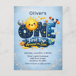 First Trip Around the Sun Space First Birthday Postcard