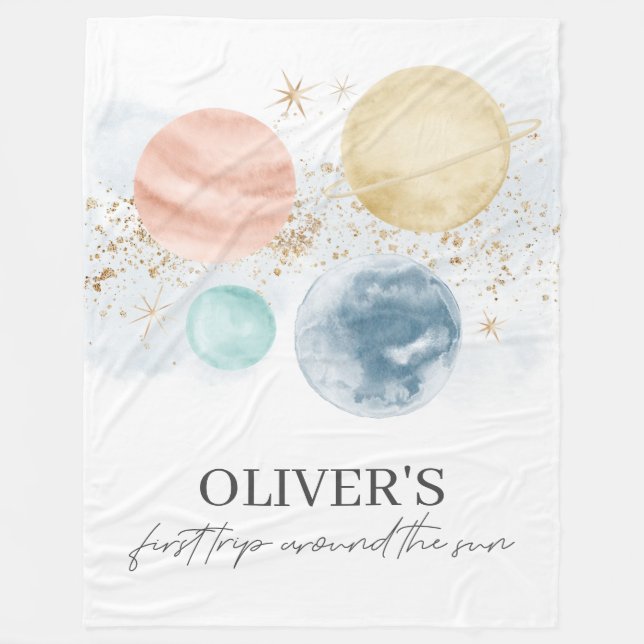 First Trip Around The Sun Space Fleece Blanket (Front)