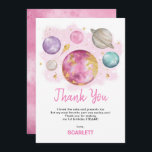 First Trip Around The Sun Space Girls Birthday Thank You Card<br><div class="desc">Thank your guests with this magical outer space themed thank you card. Featuring imaginary planets,  moon and stars in pink,  purple,  navy and gold colorway.</div>