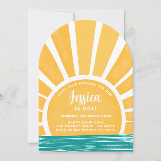 First Trip Around the Sun – Sunshine 1st Birthday  Invitation (Front)