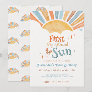 First Trip Around the Sun Sunshine 1st Birthday Invitation