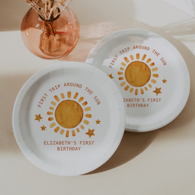  First Trip Around The Sun- Sunshine 1st Birthday  Paper Plate (Creator Uploaded)