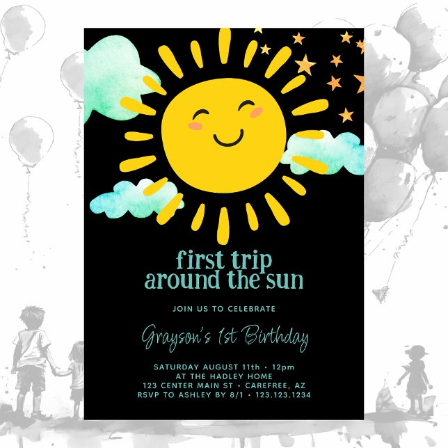 First Trip Around the Sunshine 1st Birthday Invitation (Creator Uploaded)