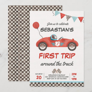 First Trip Around The Track Race Car 1st Birthday Invitation