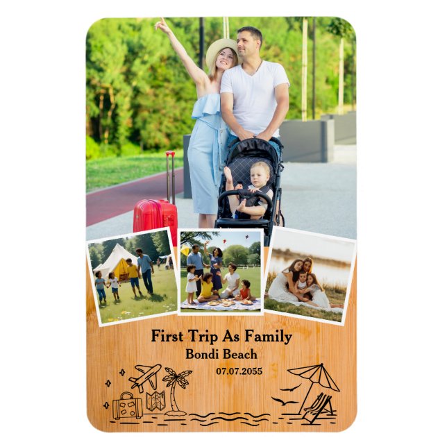First Trip As Family keepsake & Custom 4 Photos Magnet (Vertical)