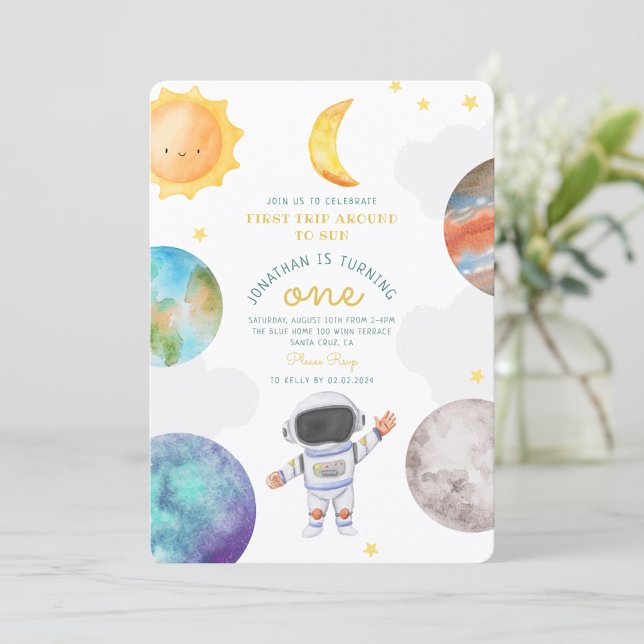First trip Space astronot 1 st birthday Invitation (Creator Uploaded)
