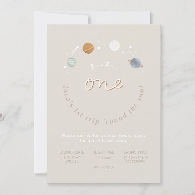 First Trip Space Theme 1st Birthday Invitation 3 (Front)