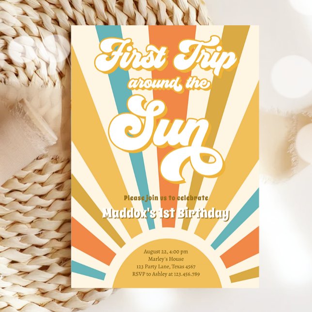First Trips Around the Sun Sunshine First Birthday Invitation (Creator Uploaded)