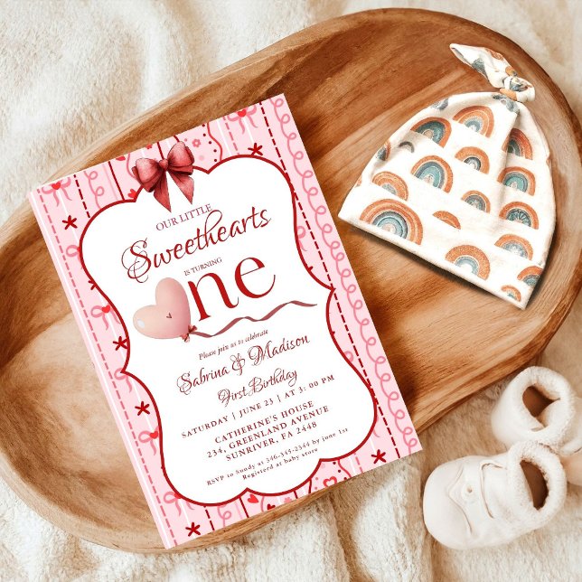 First Twin  Birthday valentine baby birthday party Invitation (Creator Uploaded)