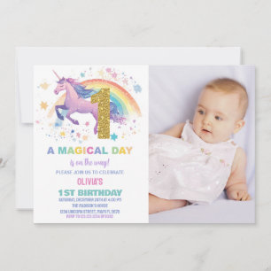 First Unicorn Birthday Invitations with photo