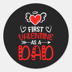 First Valentine As A Dad Heart New Father Valentin Classic Round Sticker