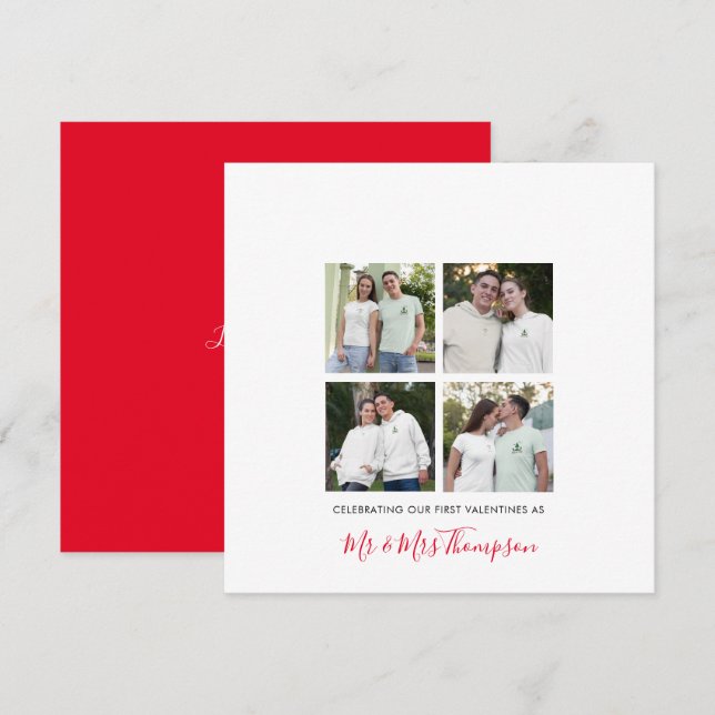 First Valentine as Mr and Mrs 4 photo collage Holiday Card (Front/Back)