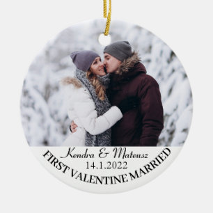 First Valentine Married Customisable Ceramic Tree Decoration