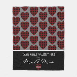 First Valentines Day As Mr And Mrs Buffalo Plaid H Fleece Blanket